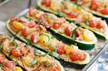 Grilled Bruschetta Stuffed Zucchini Boats